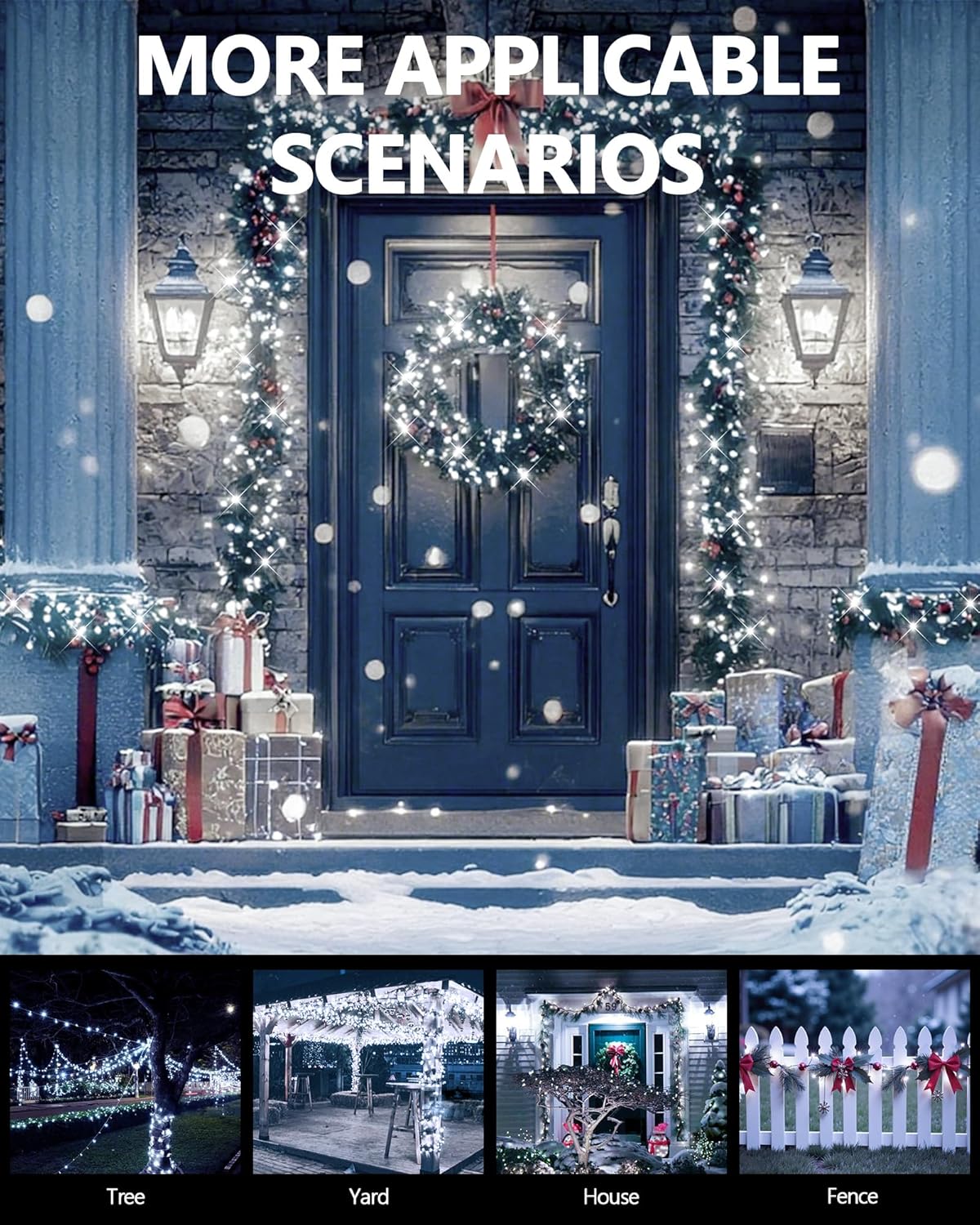 2 Pack Solar Christmas Lights Outdoor, 400 LED 144FT Extra-Long Solar String Lights Waterproof with Green Wire 8 Lighting Modes, Twinkle Light for Xmas Tree Fence Porch Garden Party Decor, Cool White