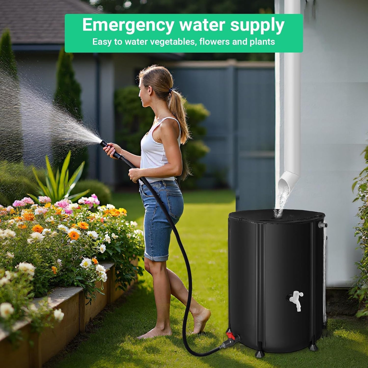 50 Gallon / 200L Collapsible Rain Barrel, Foldable PVC Rain Barrels to Collect Rainwater from Gutter, Portable Water Storage Tank Container with Hose Spigot, Water Catcher Collector Black