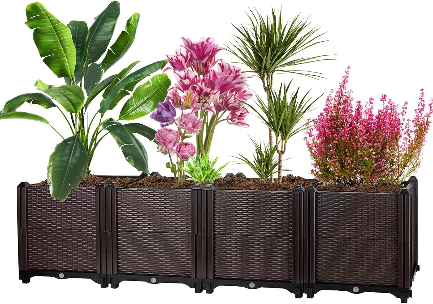 Raised Garden Box Planter, Polypropylene, Outdoor, 63'L x 15'H x 16'W, Large Plant Pot for Flowers, Vegetables, Tomato and Herbs, Self-Watering, Drainage Holes, Tool-Free Assembly