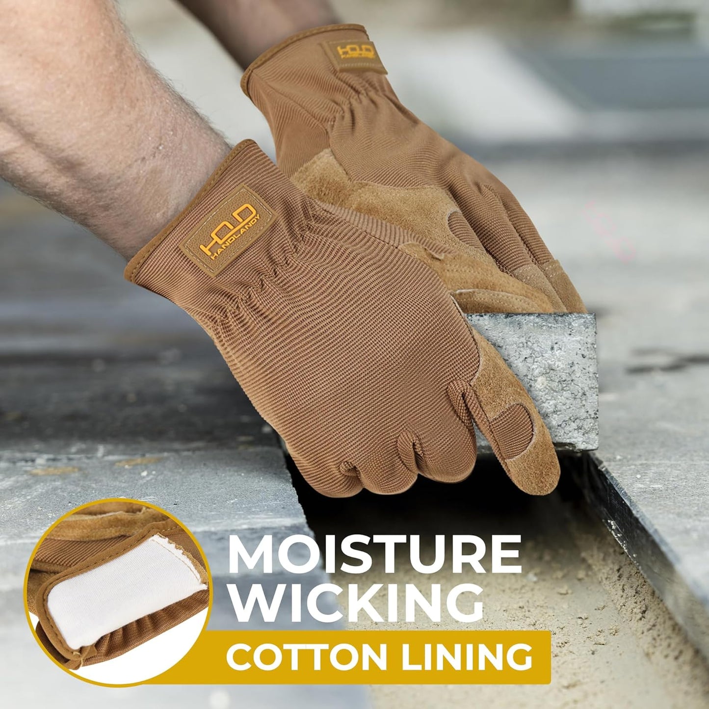 HANDLANDY Leather Work Gloves for Men & Women, Reinforced Durable Garden Gloves, Cowhide Working Glove for Gardening