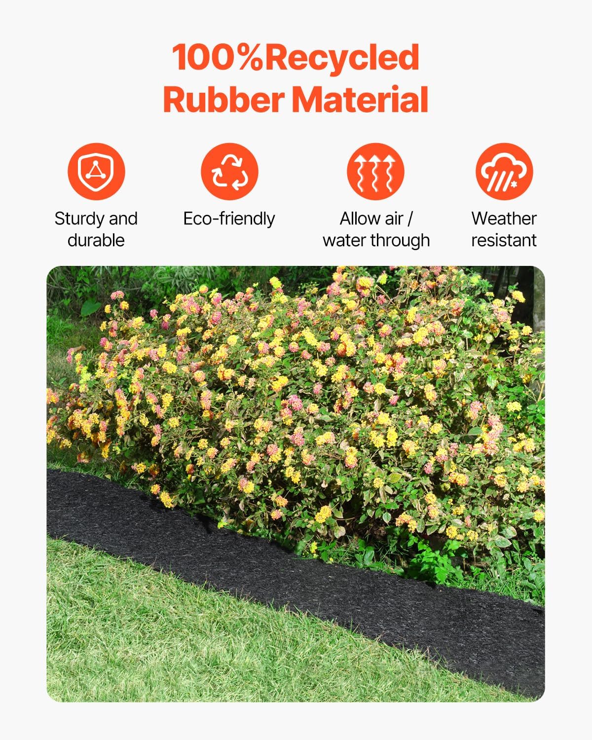 VEVOR 2-Pack Recycled Rubber Mulch Mat 120 x 4.5 in,Permanent Rubber Mulch for Landscaping, Black Mulch Garden Edging Border for Plants,Vegetables & Flower Garden Barrier