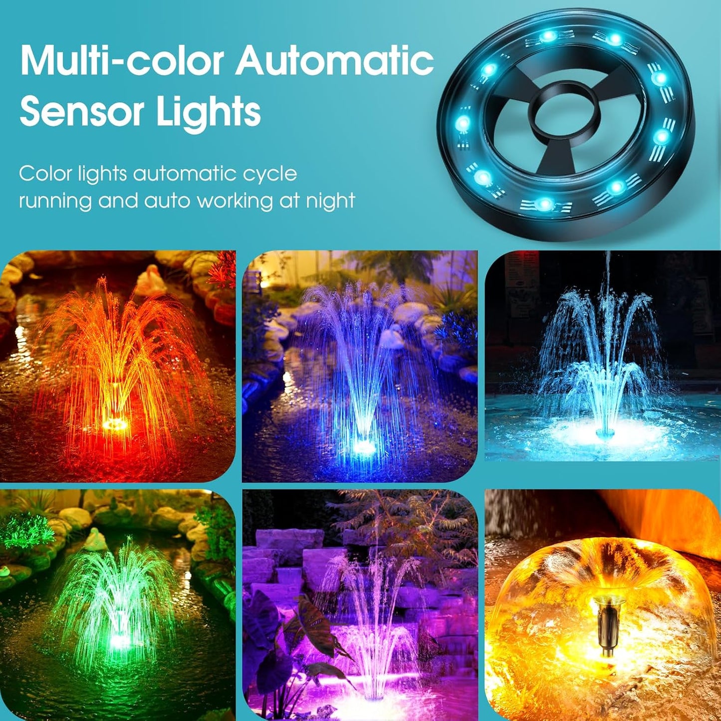 POPOSOAP RGB Pond Filter with Pump Fountain Kits, 660GPH Pond Filter Box With 40W Pond Pump & RGB Auto-Cycle LED Lights, Koi Pond Filters for Outdoor Ponds Clean, Clear, and Add Water Features