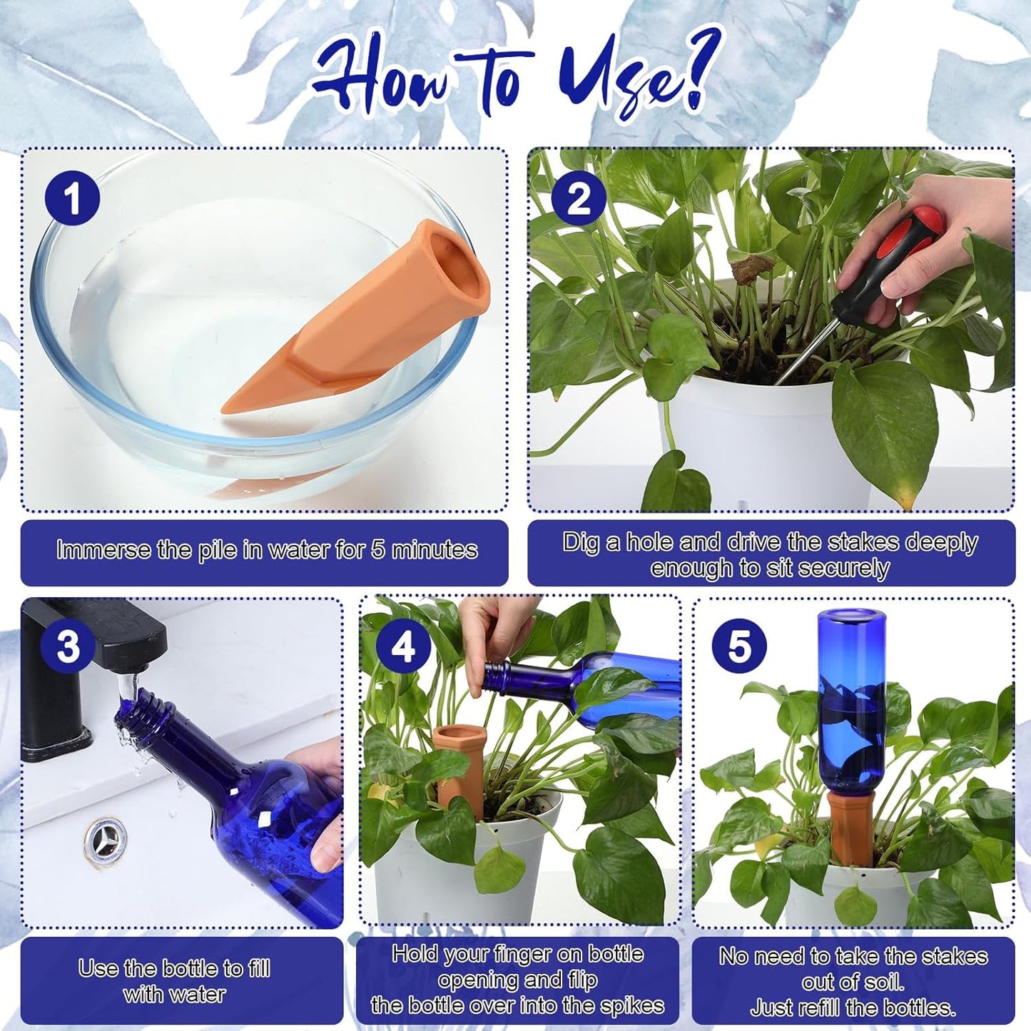 3 Sets Plant Watering Devices Terracotta 26 oz Self Watering Spikes Plastic Wine Bottles Slow Release Vacation Insert Automatic Plant Pot Waterer Device for Indoor Outdoor Garden