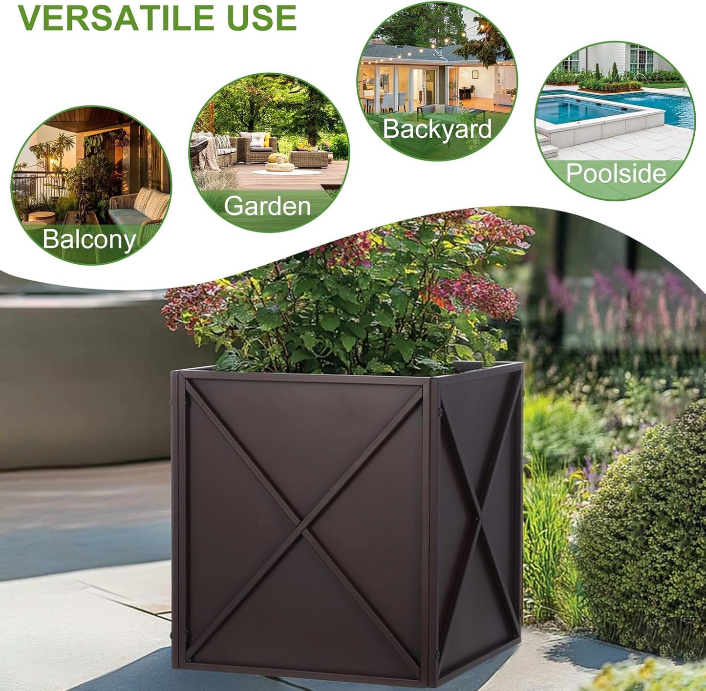 Metal Square Planter Box Tall Planters for Outdoor Plants Modern Heavy Duty with Drainage Holes for Outside Indoor Patio Deck - Brown, 17”x 17”x 18”