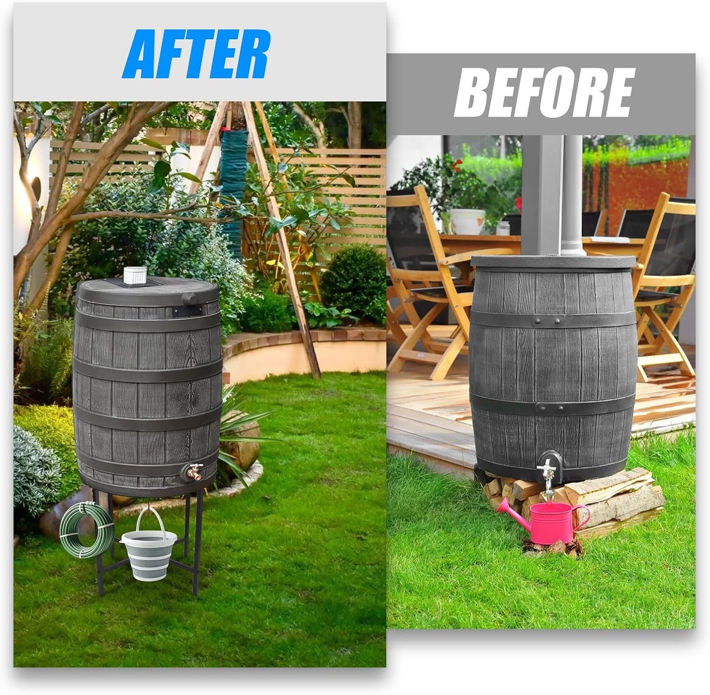 Z8 Rain Barrel Stand with Bucket & Hose Hooks Heavy Duty Water Collection Base Suitable for 45/50/55 Gallon Outdoor Rain Barrel