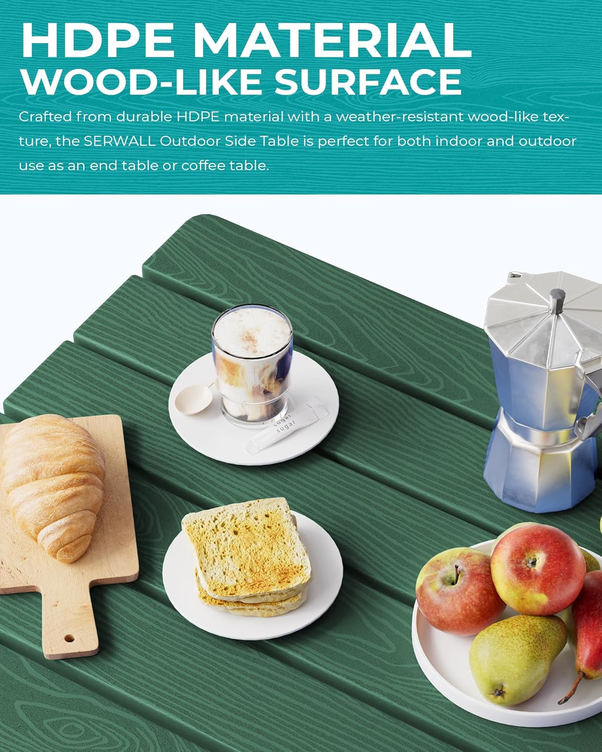 SERWALL Portable Folding Outdoor Side Table - Adirondack Style, HDPE Material, No Assembly Required, Outside End Table for Patio, Porch, Deck, Pool, Green