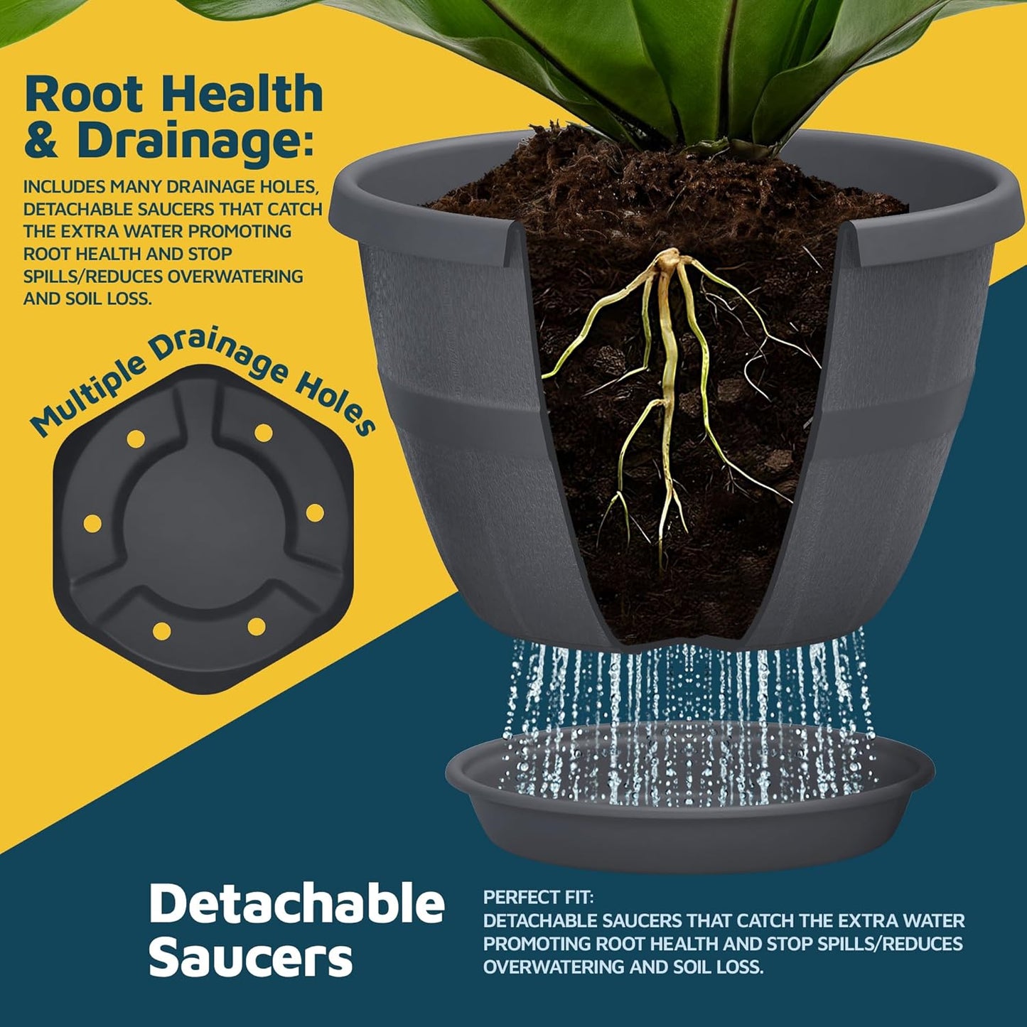 10-Inch Whiskey Barrel Planters Outdoor Pack of 5 - Durable Plastic Plant Pots for Indoor & Outdoor Use with Drainage & Saucer, Lightweight Rustic Barrel Planters for Flowers, Herbs & Small Plants