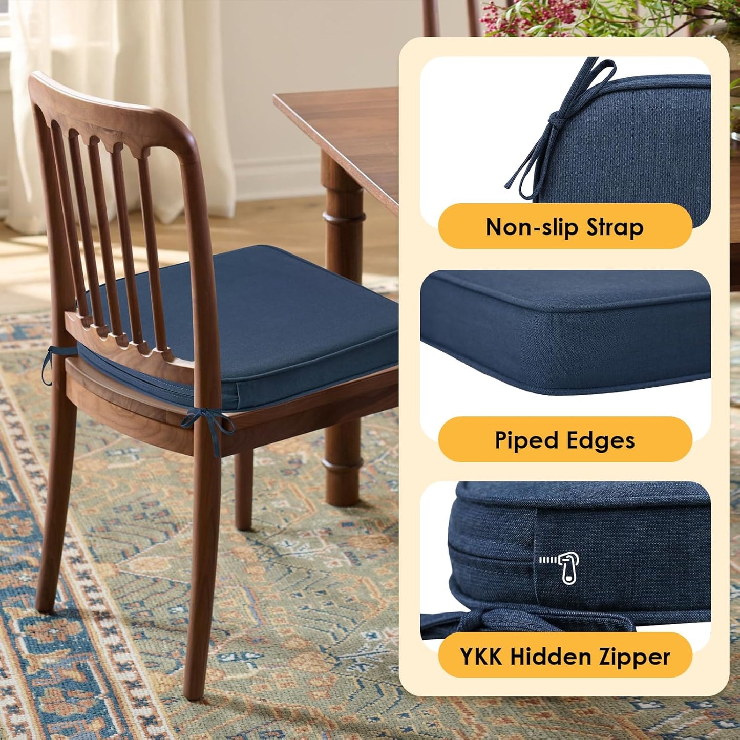 Outdoor Sunbrella Round Corner Seat Cushion, 17"x16"x2", Set of 4, Non Slip Seat Cushion Pads with Removable Cover for Patio Furniture, Garden Yard Lawn, Specrtum Indigo