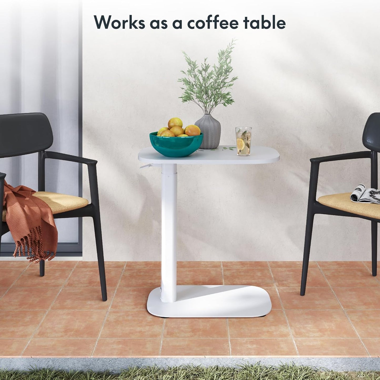 FLEXISPOT Adjustable C Table with Wheels, Mobile Snack Side End Table Sofa Couch Bedside Table Laptop Cart TV Tray Night Stand Small Space Side Table(23.6" W x 13.8" D,White)