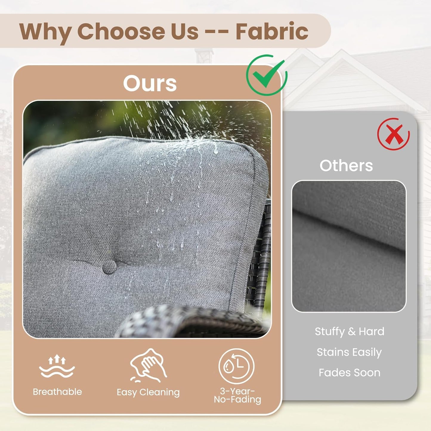 HOOOWOOO Patio Furniture Set,3 Pieces Outdoor Conversation Set,All Weather Wicker High Back Swivel Chairs Bistro Set with Side Table,Dark Gray