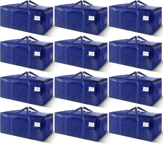 12 Pack Extra Heavy Duty Large Moving Bags with Strong Zipper & Carrying Handles, Sturdy Clothes Storage Bag Totes Bins, Packing Bags Moving Boxes College Moving Supplies, Dark Blue - 40 gal