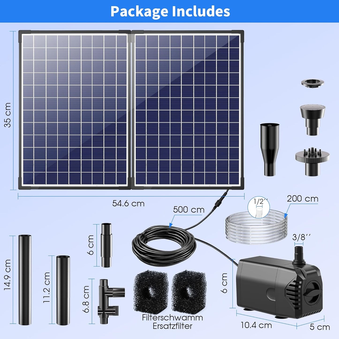 Biling Solar Fountain Pump with 35W Efficient Panel, Solar Fountain Pump with 450GPH Flow High Speed, Fountain with PVC Tubing 4 Nozzles Accessories for Waterfall, Ponds, Wildlife Garden