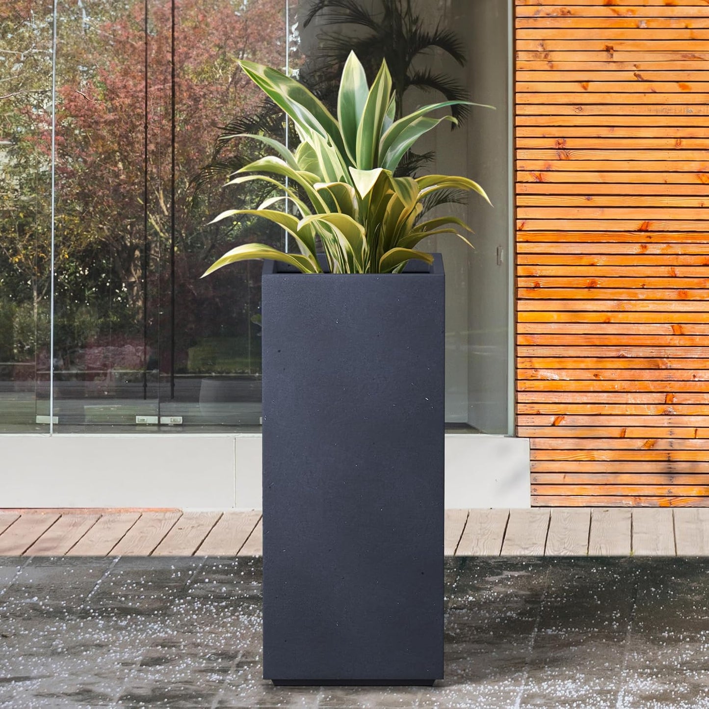 Kante 27.6" H Tall Rectangular Concrete Planter, Modern Square Diameter Plant Pot with Drainage Hole and Rubber Plug for Indoor Outdoor Home Patio Garden, Charcoal