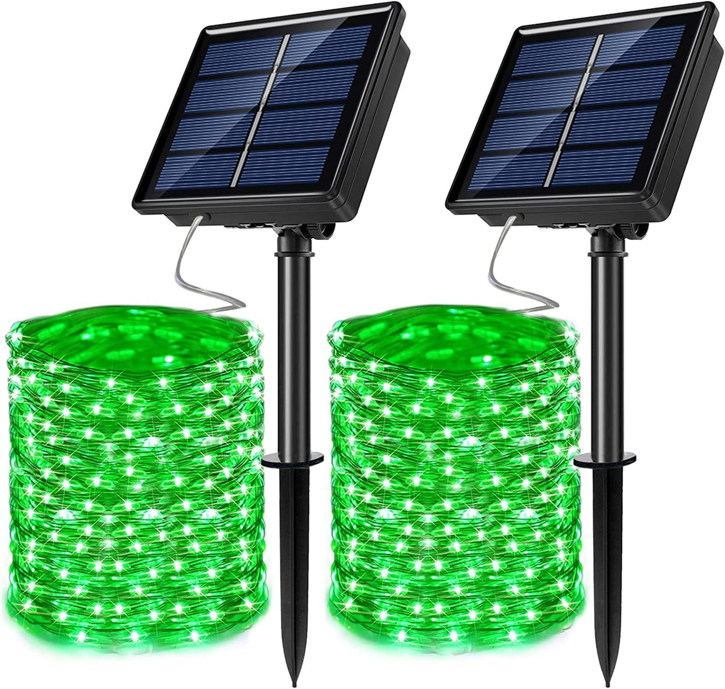 2 Pack Solar Powered Fairy String Lights Outdoor Waterproof 8 Modes Twinkle Christmas Decorations Lights, Each 33ft-100LED, 40ft-120LED, 66ft-200LED, 80ft-240LED, (Green, 33)
