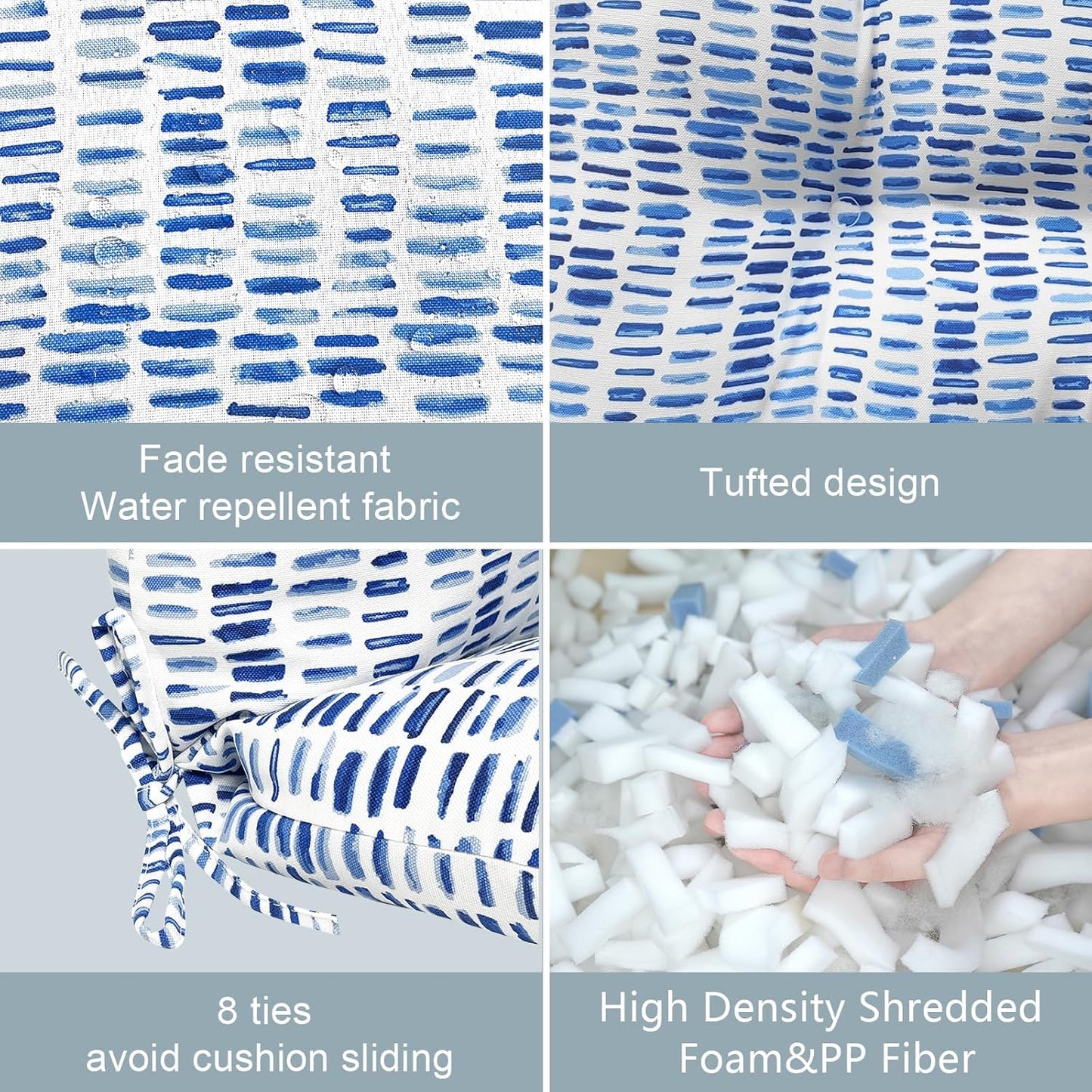 LVTXIII Outdoor Adirondack Chair Cushions, L42 x W21 x H4 Patio Tufted Low Back Cushions, Seasonal Replacement Rocking Chair Cushion for Home Garden Furnitue, Set of 2, Pebble Blue