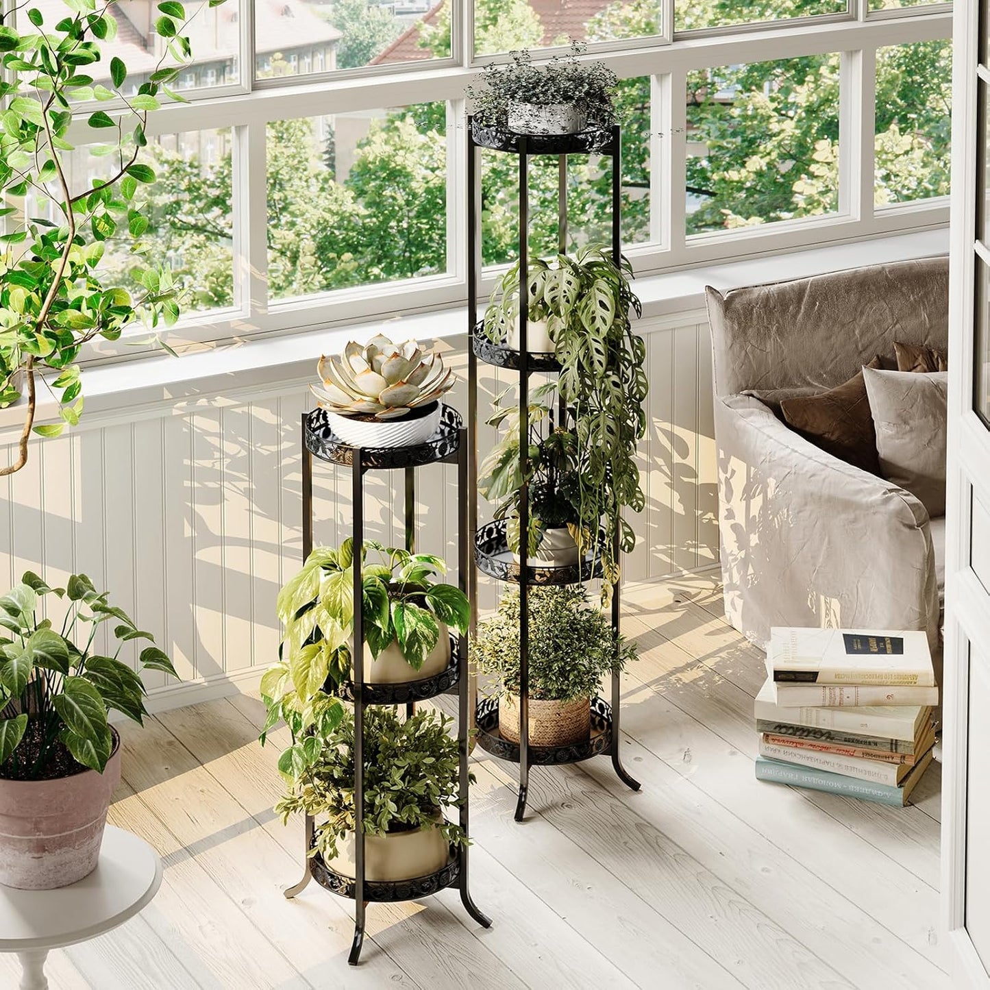 COPREE 4-tier Plant Stand, Space-Saving Iron Planter Shelves Flower Pot Organizer Rack Multiple Flower Pot Display Holder Shelf Indoor Outdoor Heavy Duty Planter Shelving Unit