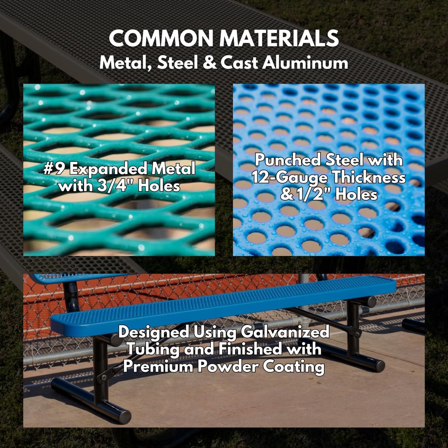 B6WBI-TXTBLK Heavy Duty Park Bench with Back Inground Mount Frame, 6 Ft, Textured Black, Made in America