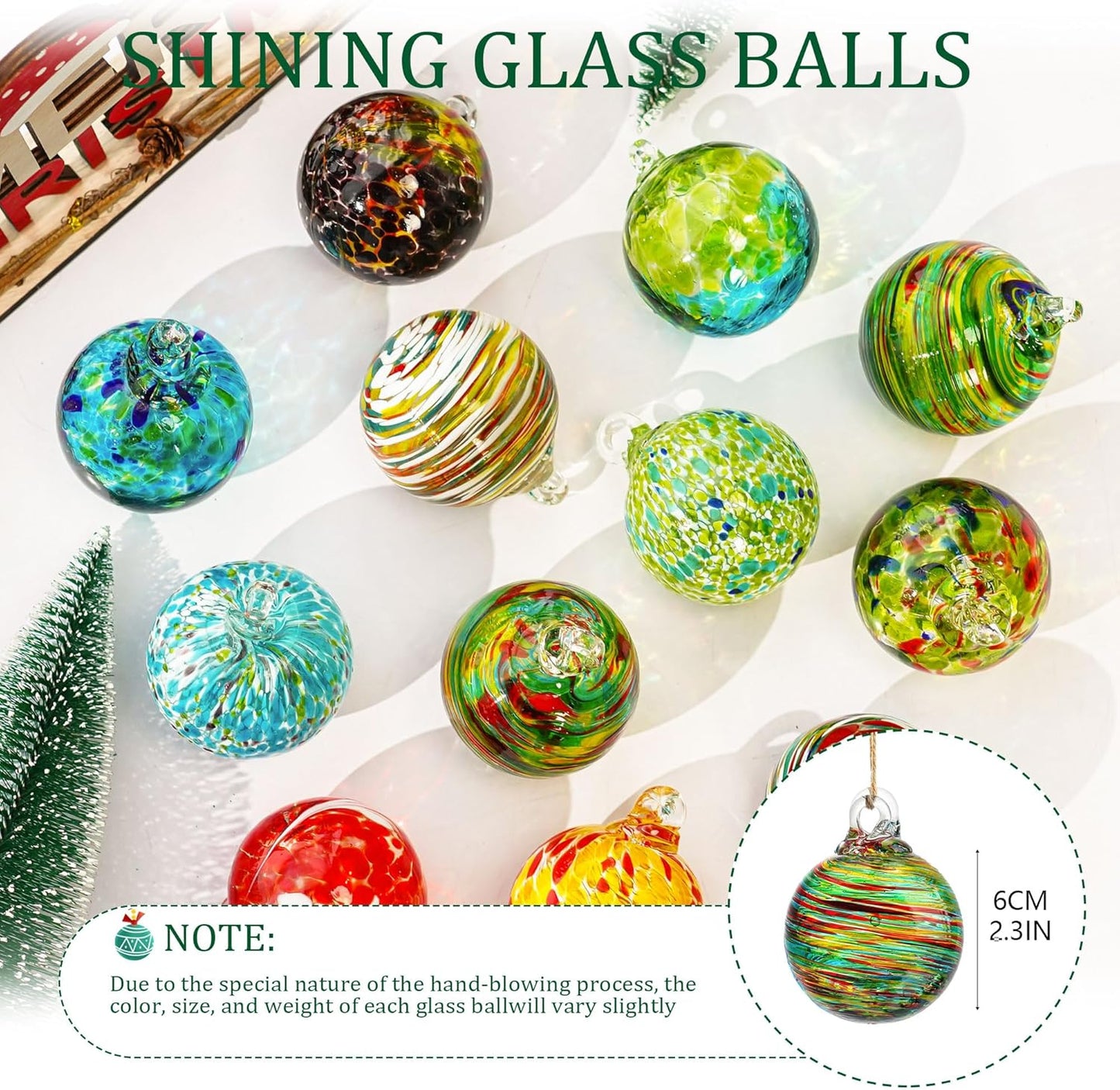 12 Pcs 2.3 Inch Christmas Ball Ornaments Hand Blown Glass Ornaments for Christmas Tree Gazing Balls Friendship Witch Balls