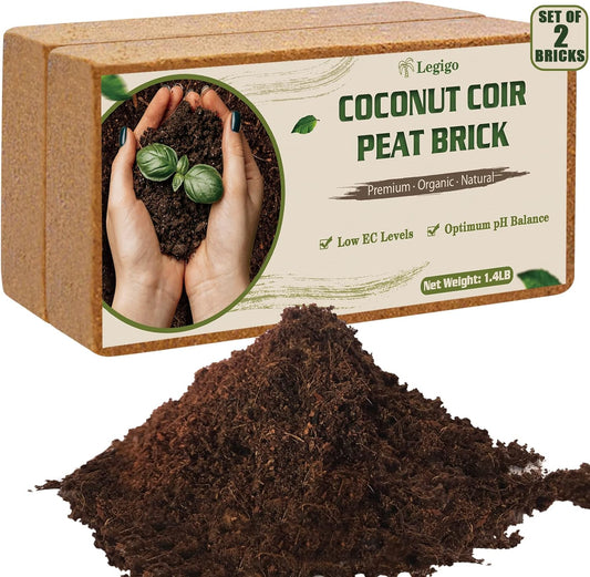Legigo 2 Pack Premium Coco Coir Brick for Plants- 100% Organic Compressed Coconut Coir Bricks Starting Mix, Coco Coir Fiber Coconut Husk for Planting, Gardening, Potting Soil Substrate, Herbs