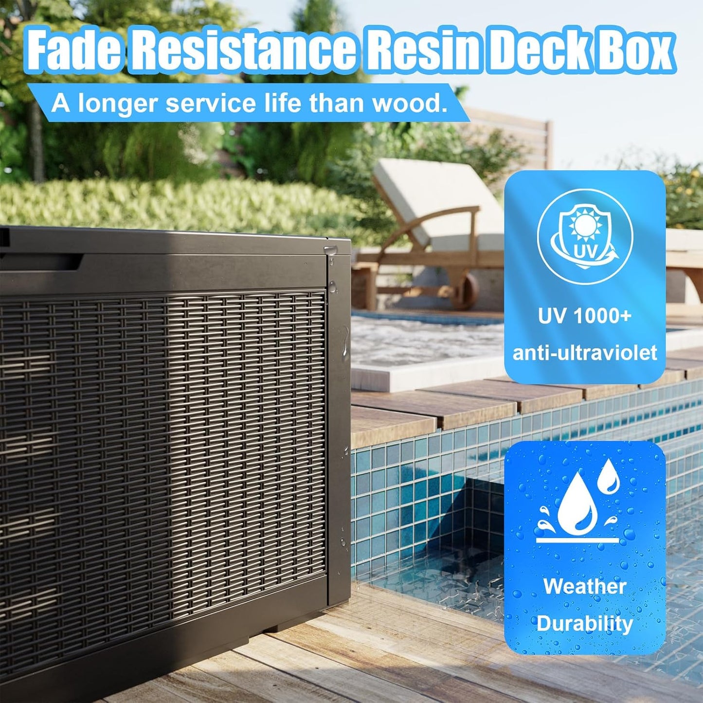 100 Gallon Waterproof Outdoor Storage Box,Resin Deck Box,Lockable Outside Storage Box Container for Patio Furniure,Garden,Tools (100 Gallon,Black)
