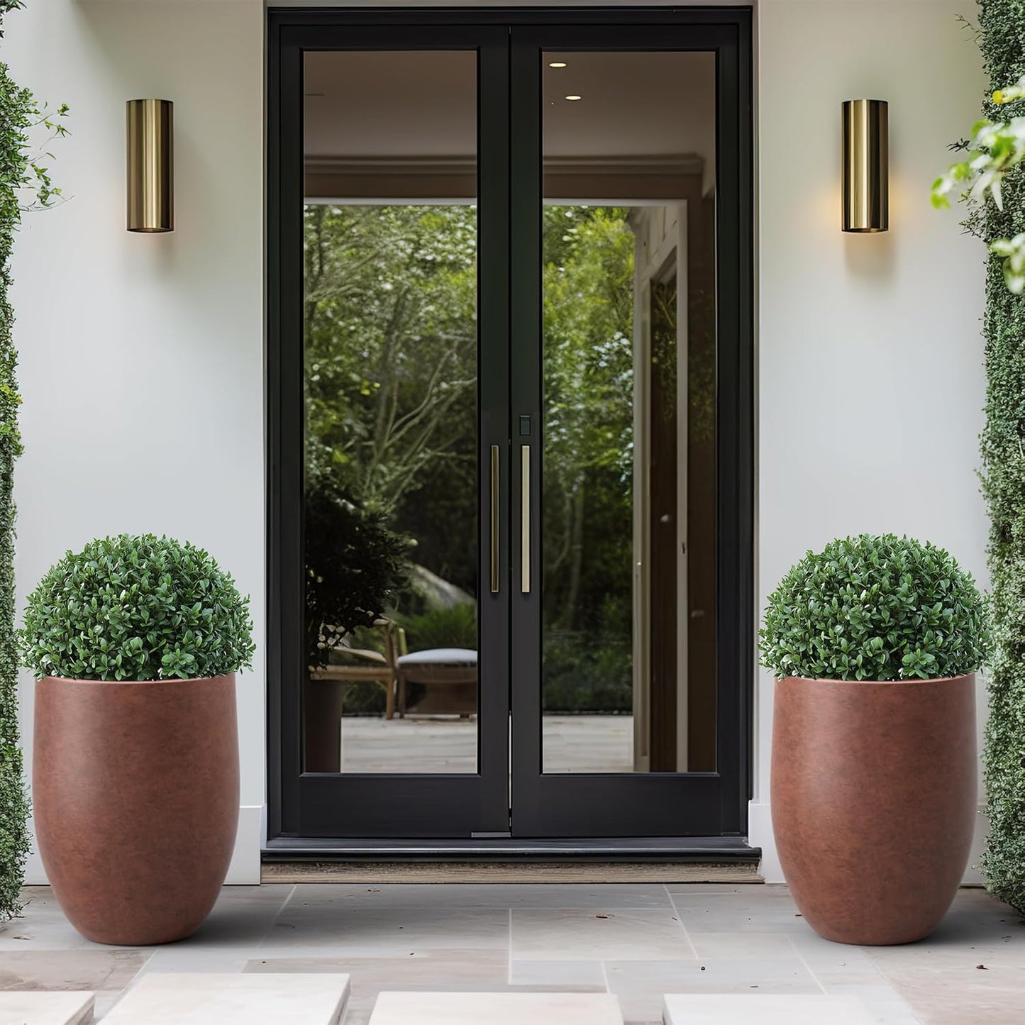 Kante 21.7 Inch Tall Concrete Planter, Large Indoor Outdoor Plant Pot with Drainage, Smooth Rusty Finish with Warm Brown Interior, Ideal for Porch, Home, Garden, Patio