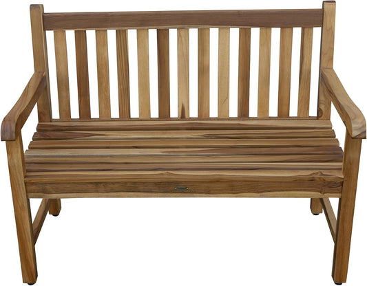 EcoDecors Hampstead 51 inch Heath Outdoor Bench Teak Wood Garden Bench for Patio with Armrests and Backrest for Indoor Use and Outdoor, in Natural Color
