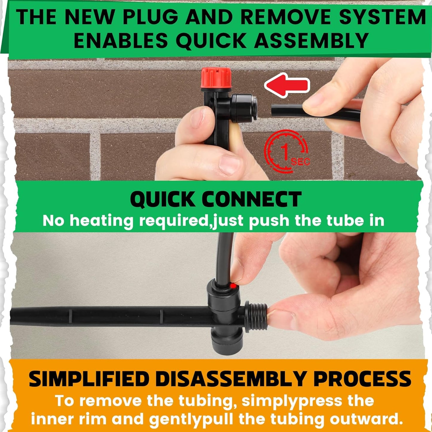 MIXC 30pcs Quick-Connect Drip Irrigation Emitters for 1/4" Drip Irrigation Tubing - Adjustable Push-to-Connect 360° Drip Emitters Stream on 6" Sturdy Stake for Irrigation System