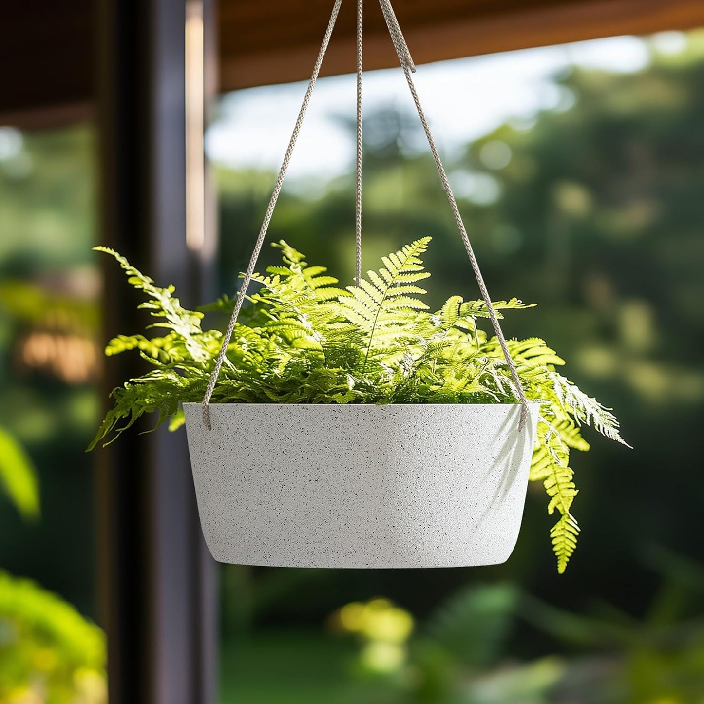 La Jolie Maison Large Hanging Planters - 12 Inch Outdoor Flower Pots, Hanging White Planters Set of 2