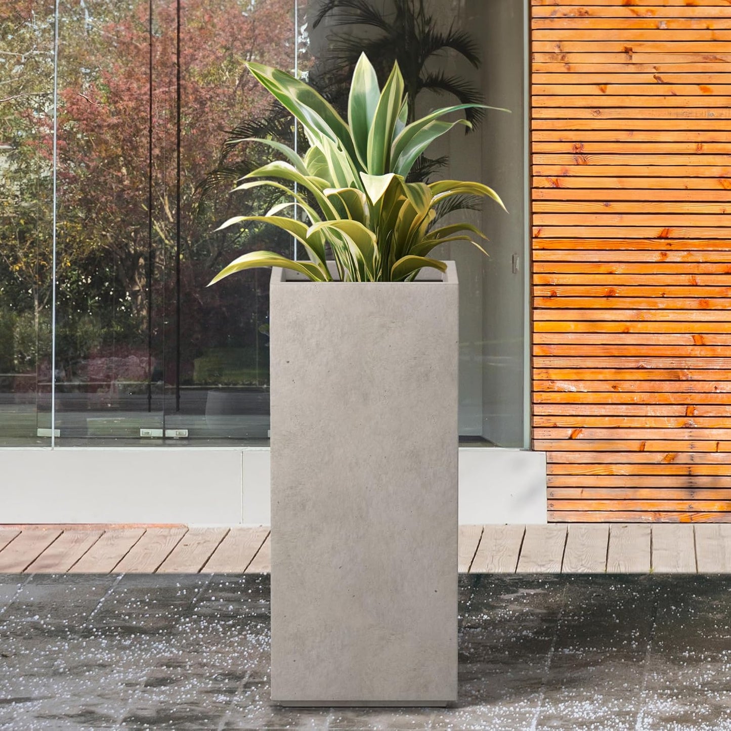 Kante 27.6" H Tall Rectangular Concrete Planter, Modern Square Diameter Plant Pot with Drainage Hole and Rubber Plug for Indoor Outdoor Home Patio Garden, Weathered Concrete