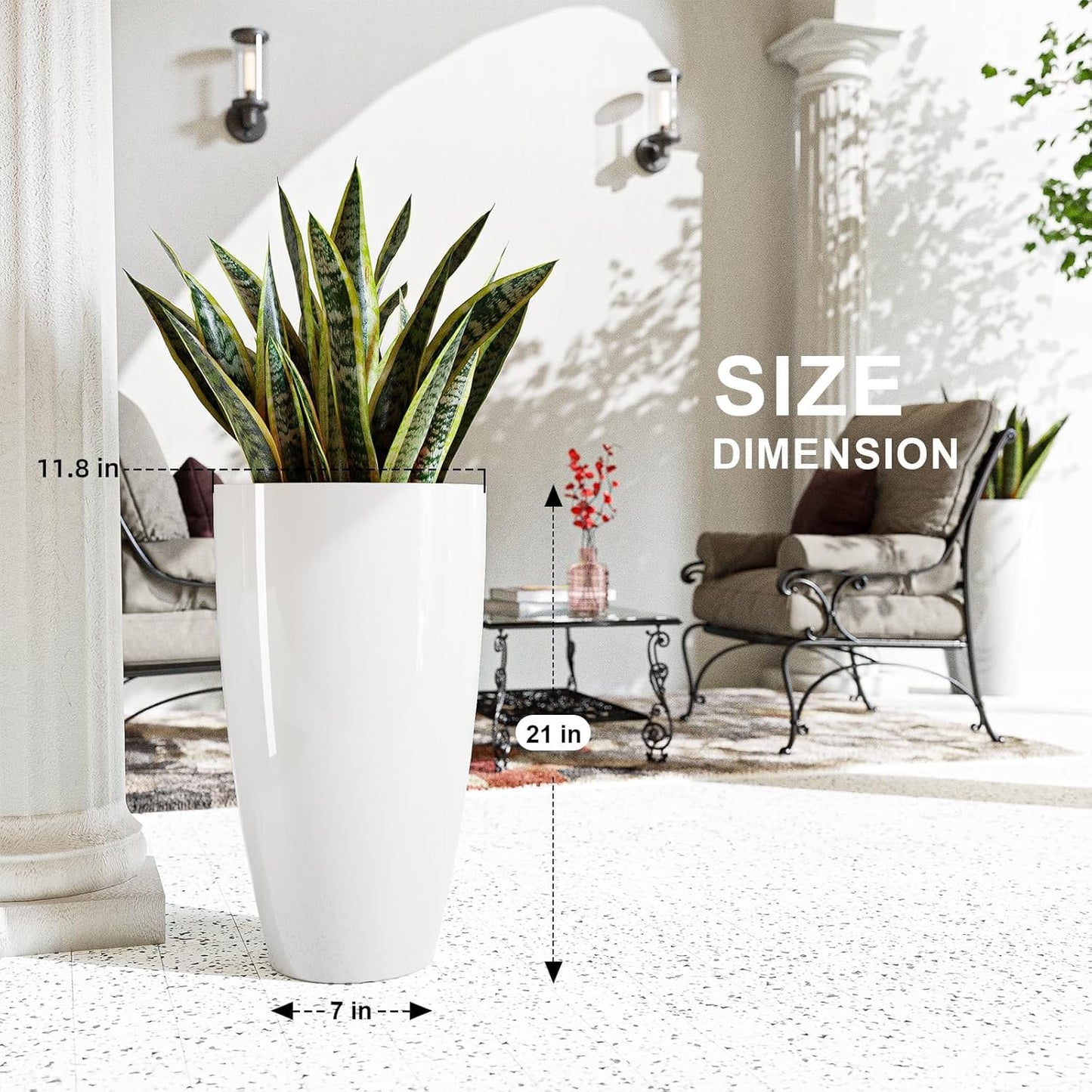 QCQHDU 21 inch Tall Planters for Outdoor & Indoor Plants, 2 Pack Sturdy Plant-Flower-Tree Pots for Front Porch Patio Deck Living Room Decor