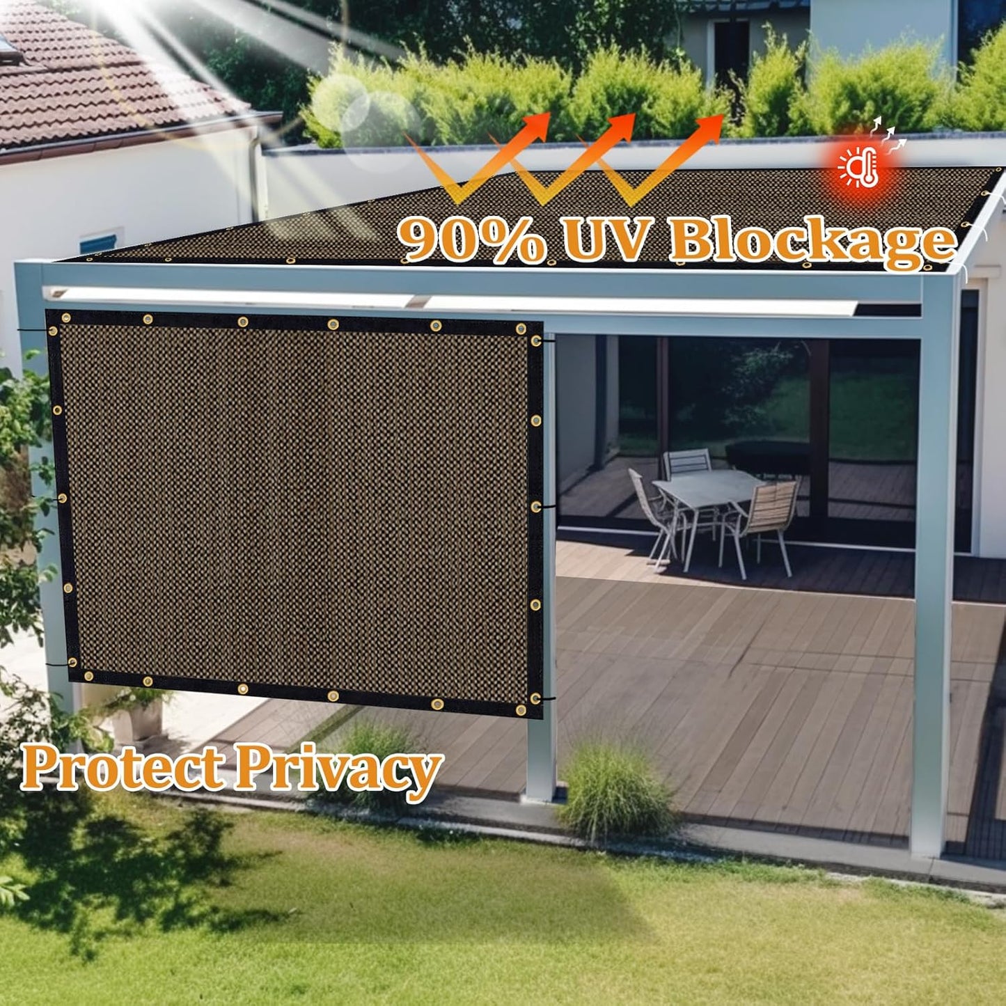 Shade&Beyond Customized Size 5' X 17' Shade Cloth with Grommets, 90% UV Protection UV Protection Mesh Tarp Sun Screens for Patio GN01, Mocha