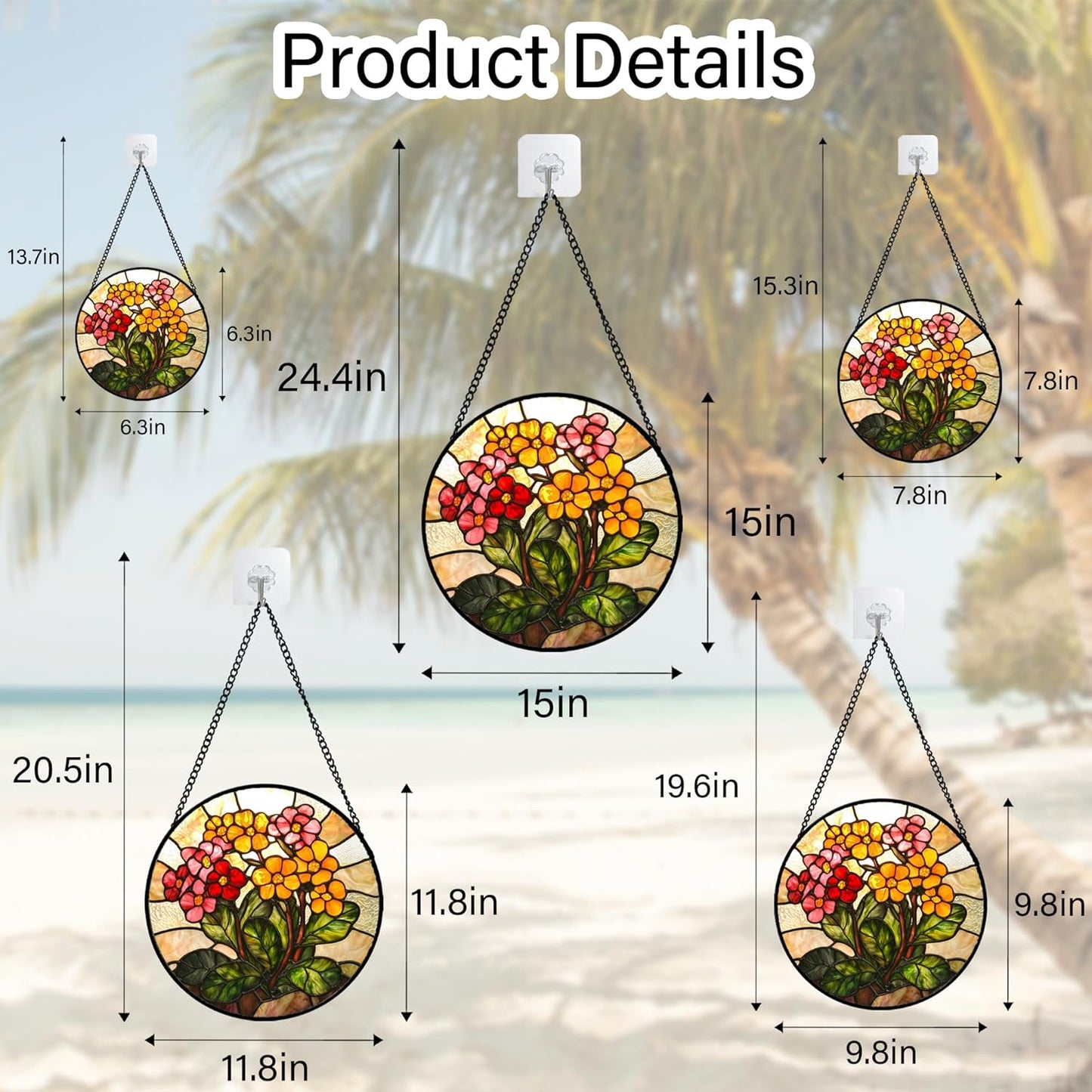 Stained Glass Window Hanging, Yellow Red Flowers Sun Catcher for Window Door Home Decor Green Plant Suncatcher Christmas Mother's Day Birthday Gifts for Women Men Mom and Nana 6.3 in