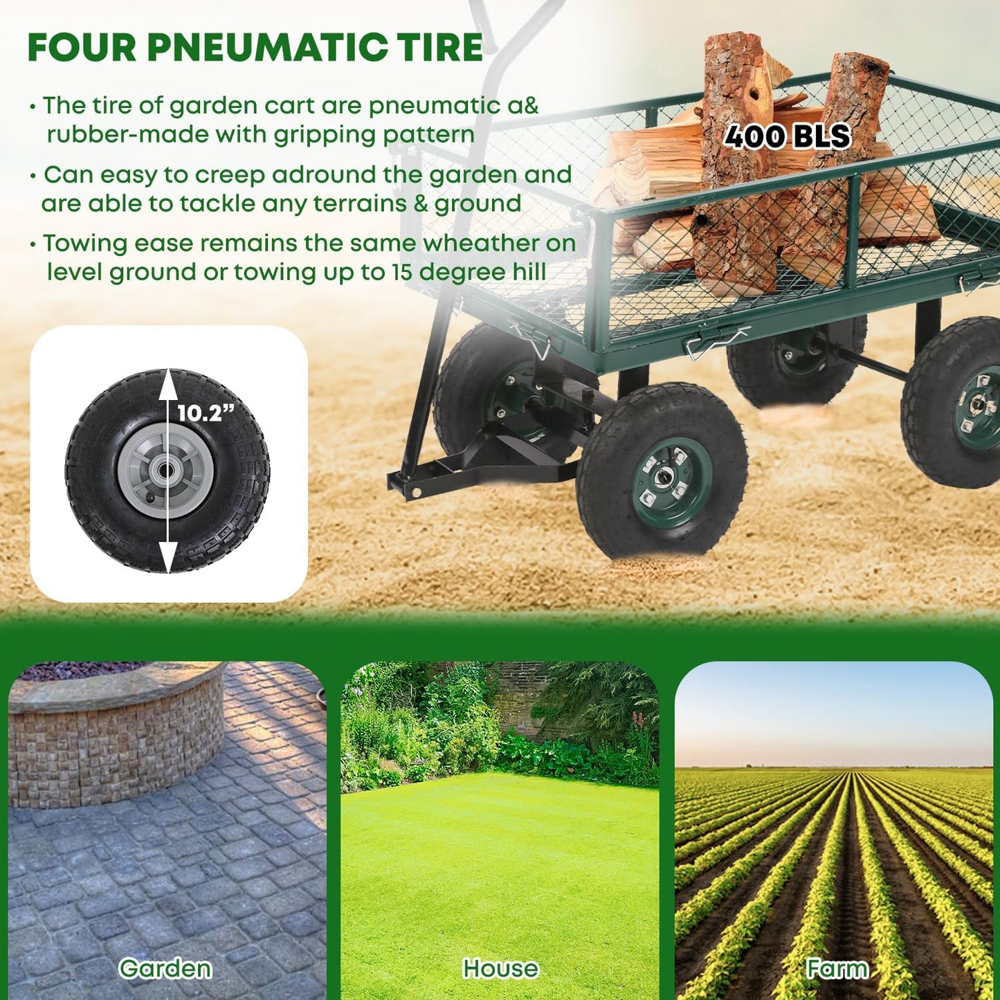 PayLessHere Heavy Duty 500 Lbs Capacity Mesh Steel Garden Cart Folding Utility Wagon with Removable Sides for Beach Lawn Yard Landscape