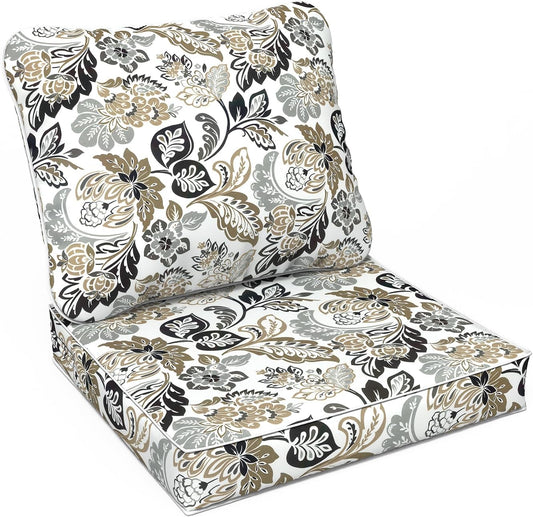 LVTXIII Outdoor Deep Seat Cushion Patio Seat and Back Cushion Set Seasonal Chair Cushion with Removable Cover and Adjustable Buckle for Home and Garden, 24"x24"x4", Dailey Tan