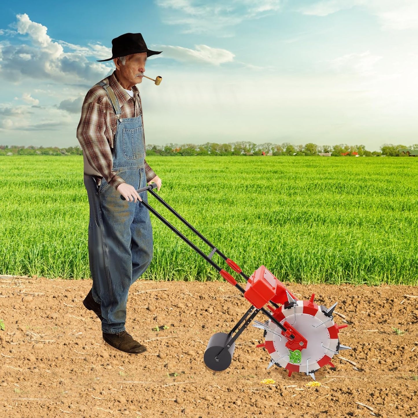 6-Row Manual Garden Seeder, Corn Planter, Hand Push Precision Seeder Planter for Corn Soybean Peanut Seeds, 10.24" Sowing Spacing, 3.15" Sowing Depth