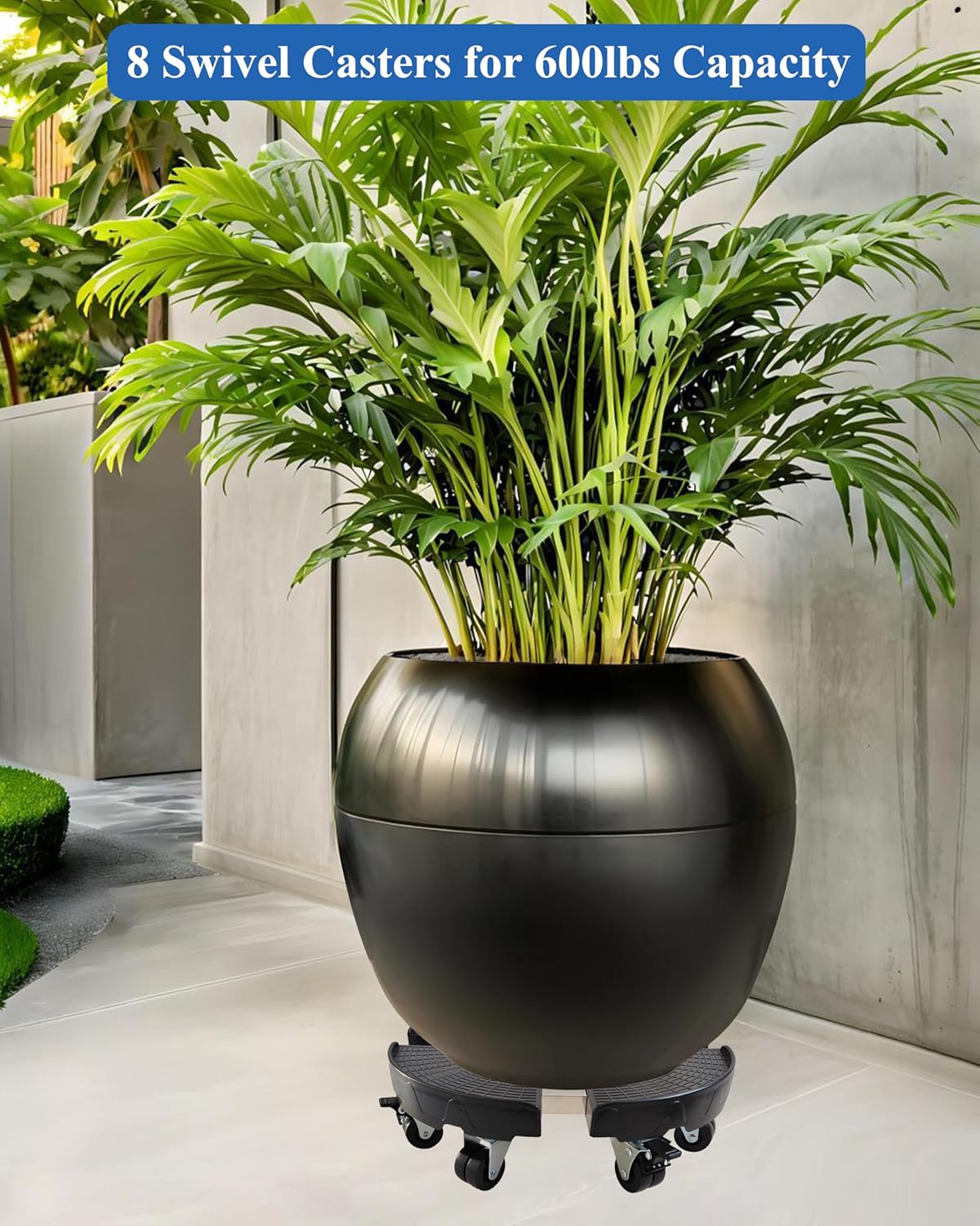 15-20 Inch Plant Caddy with Wheels Outdoor Indoor, 2 Pack Large Rolling Plant Stand for 600lb Heavy Duty Flower Pots, Round Plant Rollers Lockable Potted Planter Dolly, Black