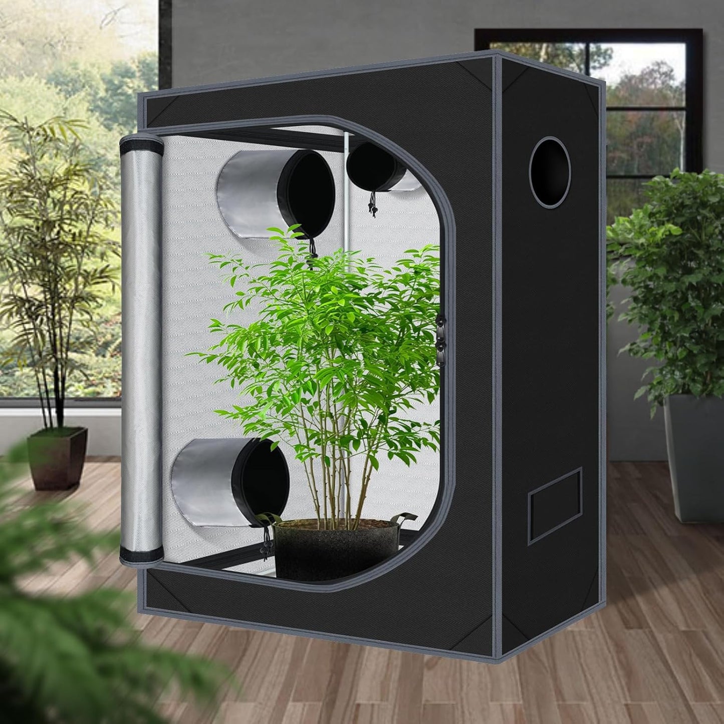 4x2 Grow Tent Plant Tent Dark Room, 600D Mylar Hydroponic 48"x24"x60" Grow Tent with Removable Floor Tray for Indoor Plant Growing