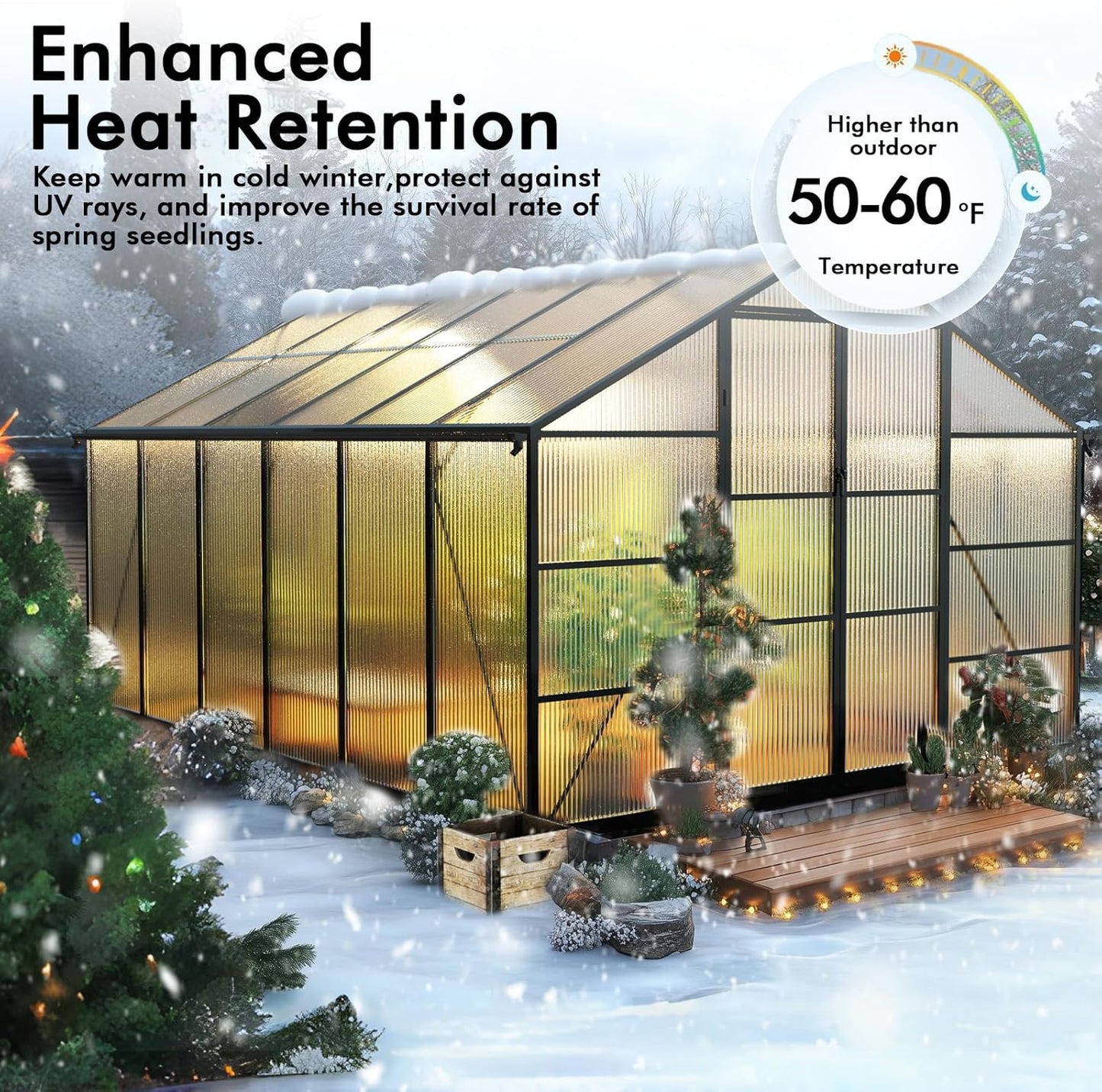 10×12FT Greenhouse for Outdoors, Large Walk in Greenhouse Kit and Winter Garden Planting, Enhanced Aluminum Green Houses for Outside Withstands Strong Wind or Snow to Protect Vegetables or Plants