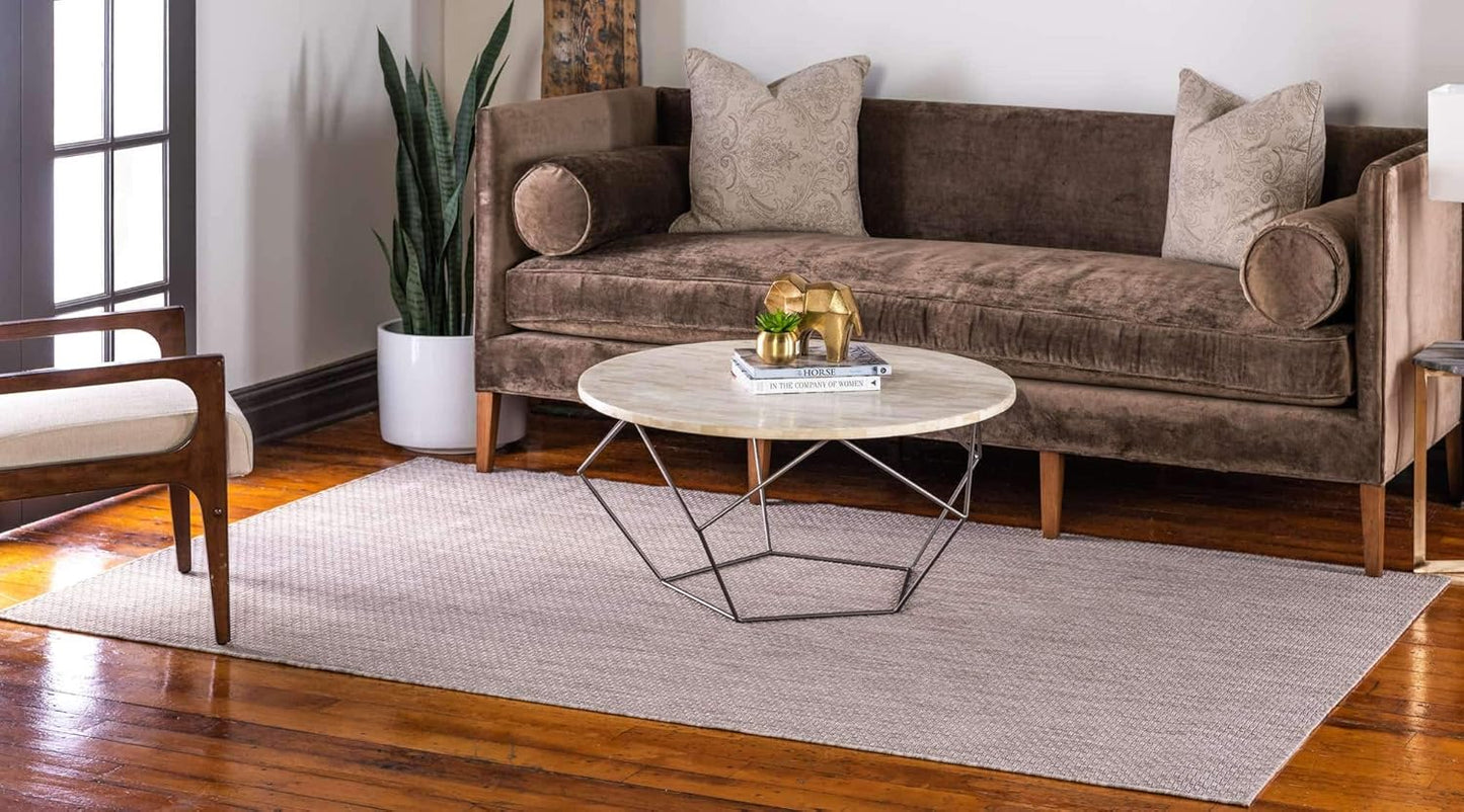 Unique Loom Collection Casual Transitional Solid Heathered Indoor/Outdoor Flatweave Area Rug (4' 1" x 6' 1" Rectangle, Beige/Ivory)