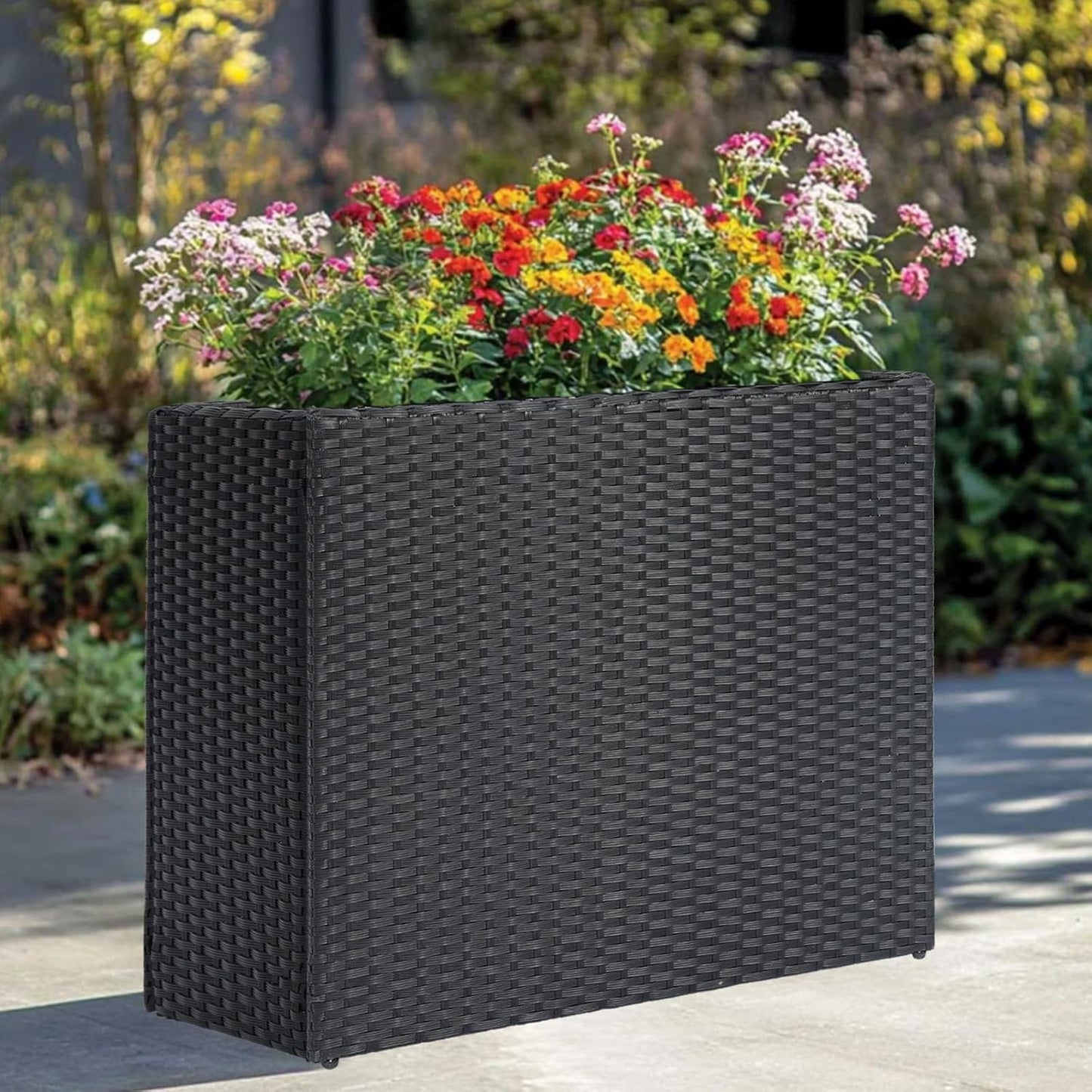 LEWIS&WAYNE Large Rectangular Block Planter Box Handmade Wicker Tall Planters for Outdoor Plants with Removable Liners Modern Planter for Indoor Outdoor Patio Deck - Black, 38''x11''x30''