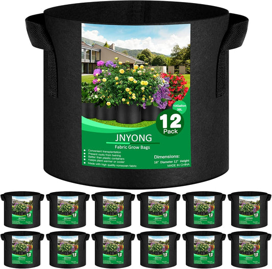 12-Pack 10 Gallon Thickened Non-Woven Grow Bags, Aeration Fabric Pots with Handles
