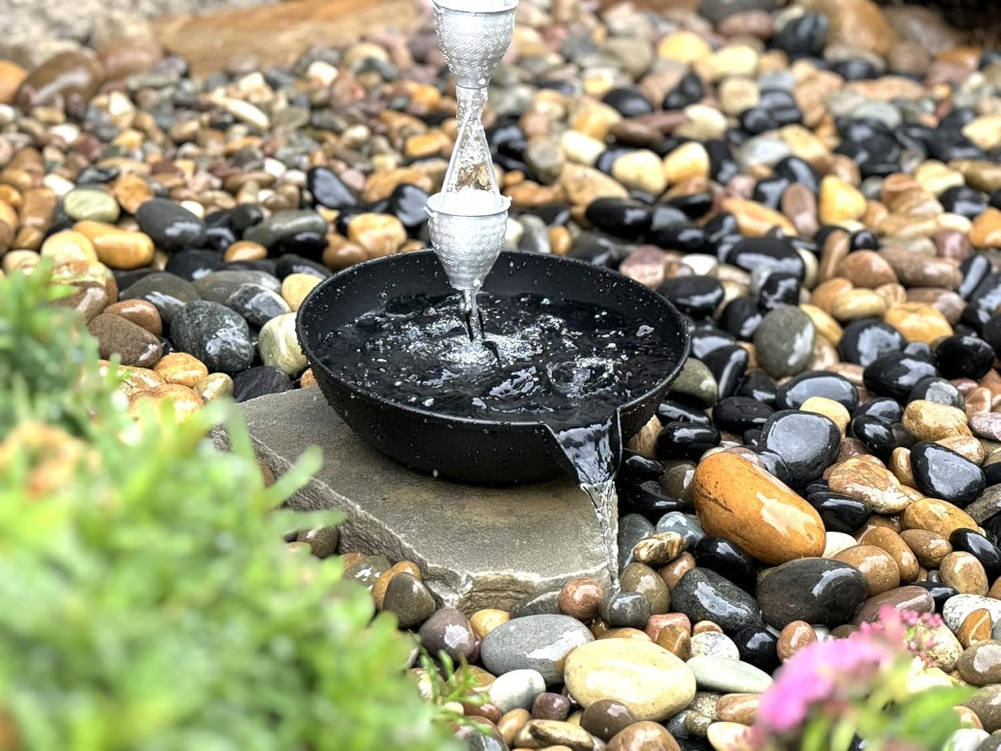 8.5 ft Tinkle Trickle Cups Aluminum, to Replace Roof Gutter Downspout, with Installation Kit, Rainwater Catcher/Water Diverter, JAS3007AL