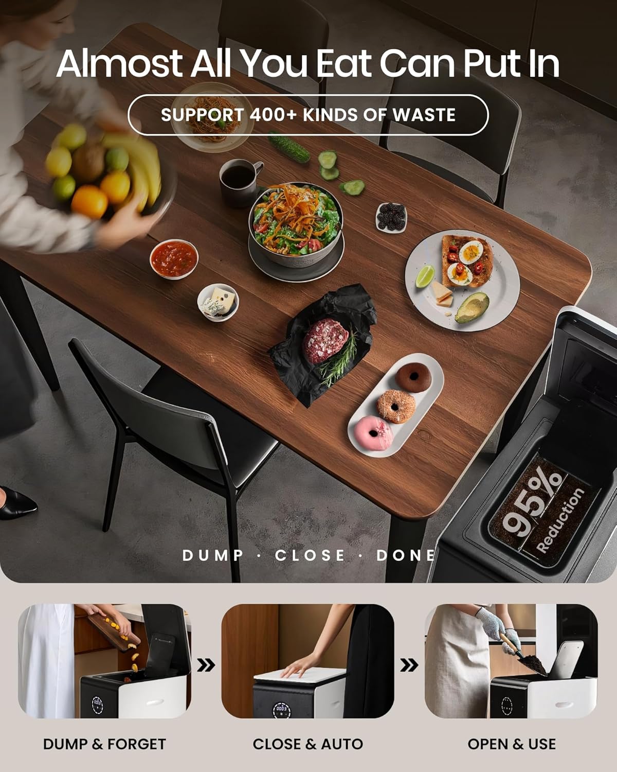 GEME World First Bio Smart 19L Electric Composter for Kitchen, Filter No Need to Change, Not Dehydration Tec, Add Waste Anytime Compost Machine, Electric Compost Bin Kitchen, Food Cycler Real Compost