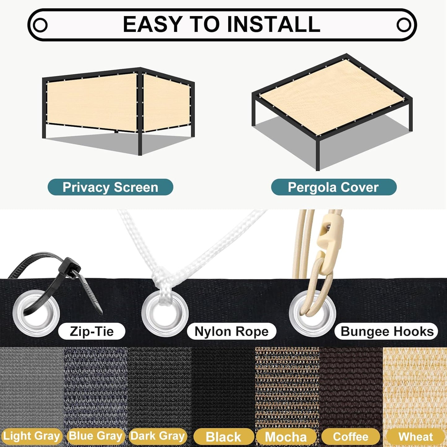 Shade&Beyond 90% Sun Shade Cloth with Grommets, 6' X 10' Pergola Shade Cover Canopy, Mesh Tarp Sun Screens for Patio, Outdoor, Garden, Backyard, Wheat