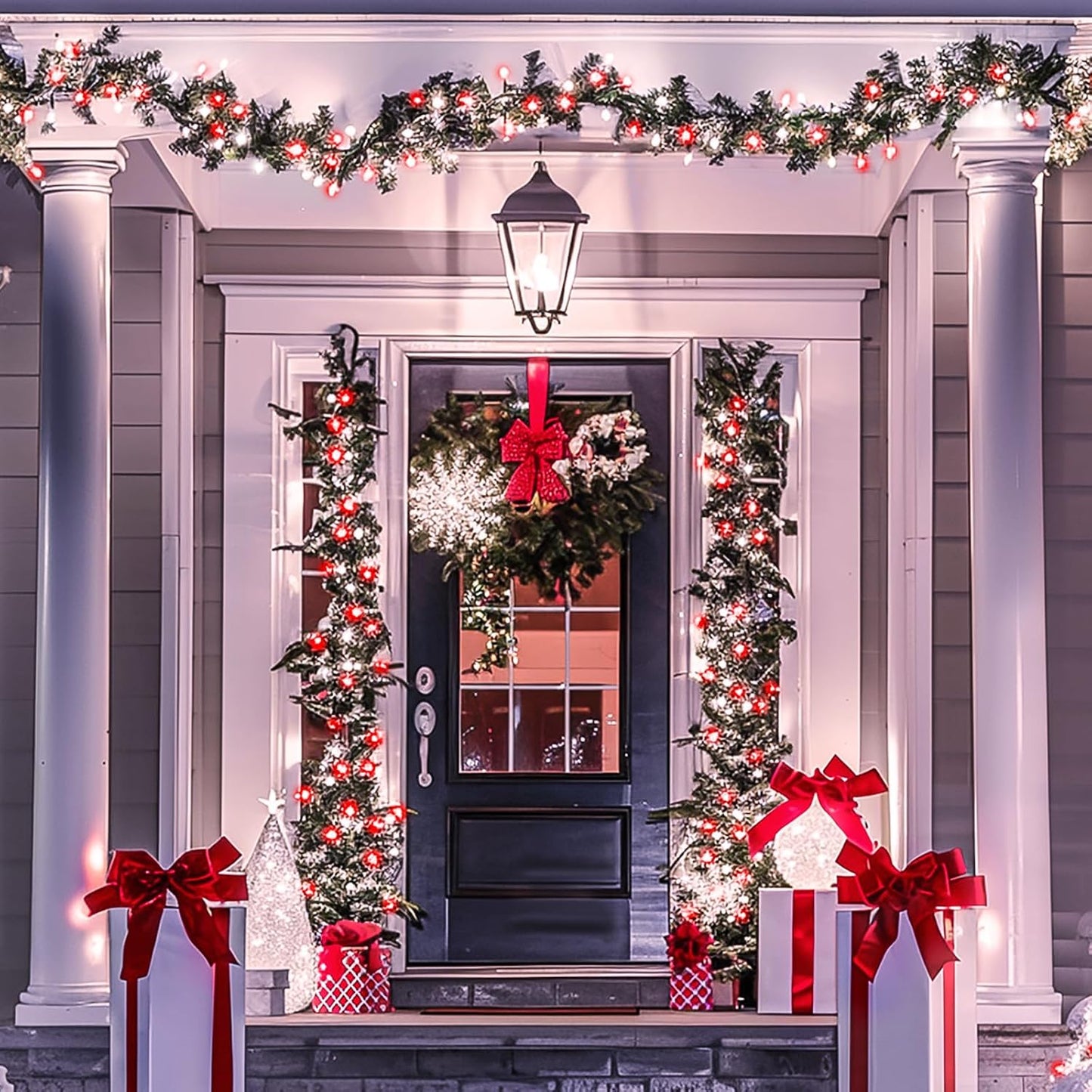 JMEXSUSS 2 Pack Red and White Solar Christmas Lights, Each 33FT 100 LED Solar String Lights Outdoor, Waterproof Solar Fairy Lights for Outside Christmas Decorations