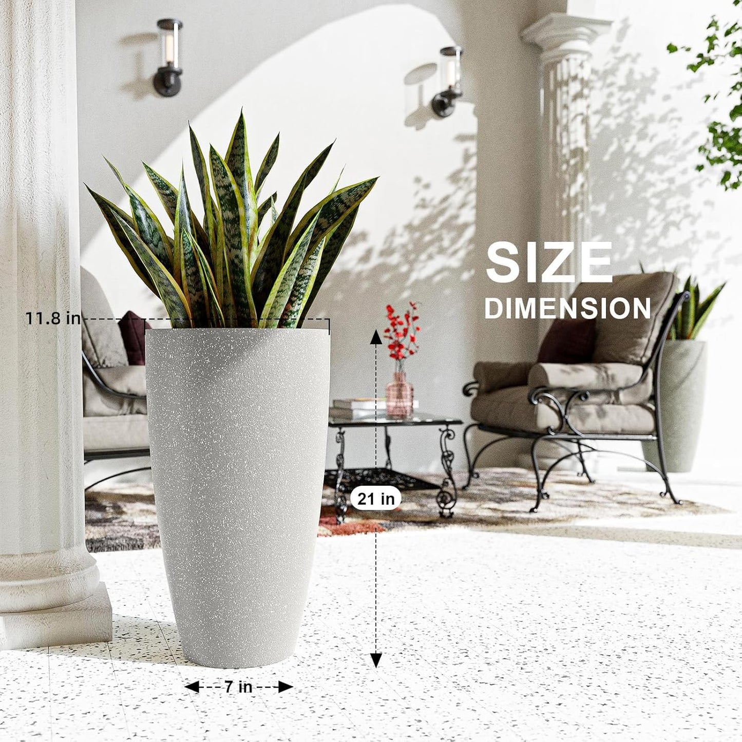 QCQHDU 21 inch Tall Planters for Outdoor & Indoor Plants, 2 Pack Sturdy Plant-Flower-Tree Pots for Front Porch Patio Deck Living Room Decor