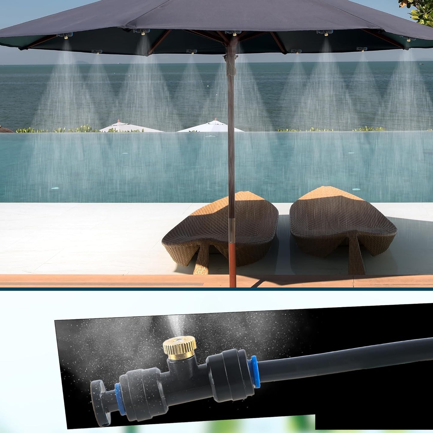 96 Pcs Brass Misting Nozzles Kit Including 48 Pcs 1/4 Inch Brass Misting Nozzles 40 Pcs Misting Nozzle Tees with 8 Plugs for Outdoor Spray Cooling System Misting Nozzle Replacements Tubing