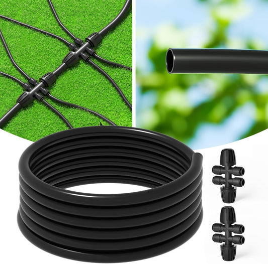 MIXC 25 FT 1/2 Inch Drip Irrigation Tubing Kit:Premium Garden and Landscape Watering System with 2 Quick Connector 4-Way Connector