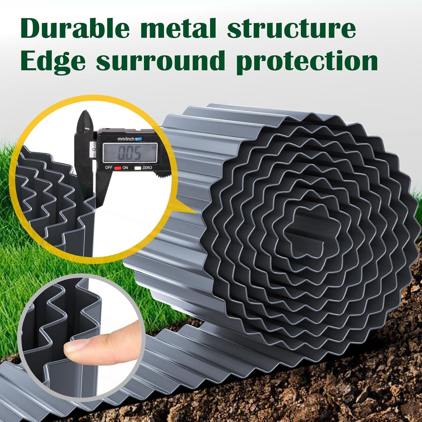 LAVEVE Corrugated Metal Garden Edging 8" x 20Ft, Landscape Edging Border for Lawn, Flower Bed, Garden Fence, Paver Edging (Dark Gray)