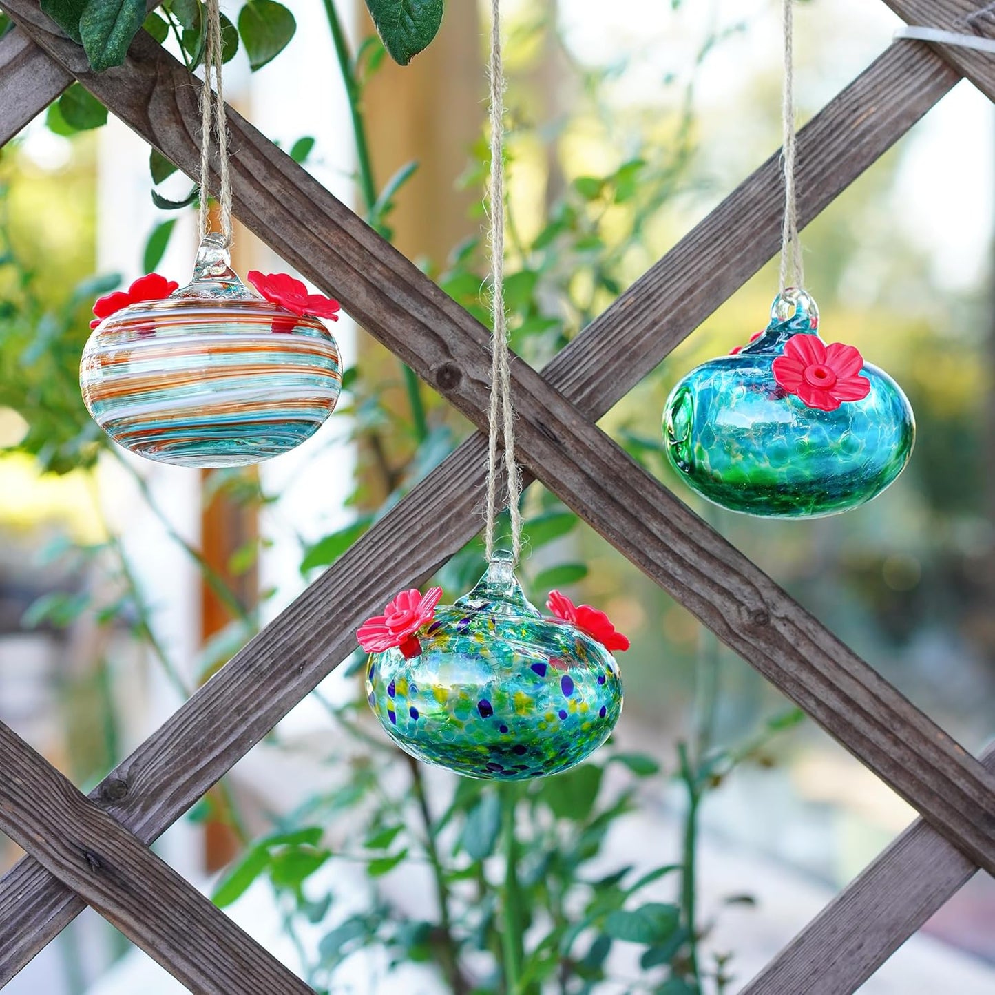 3PCS Small Glass Hummingbird Feeders for Outdoors Hand Blown Glass Humming Bird Feeder for Window Hanging Ant and Bee Proof Humming Birds Feeders